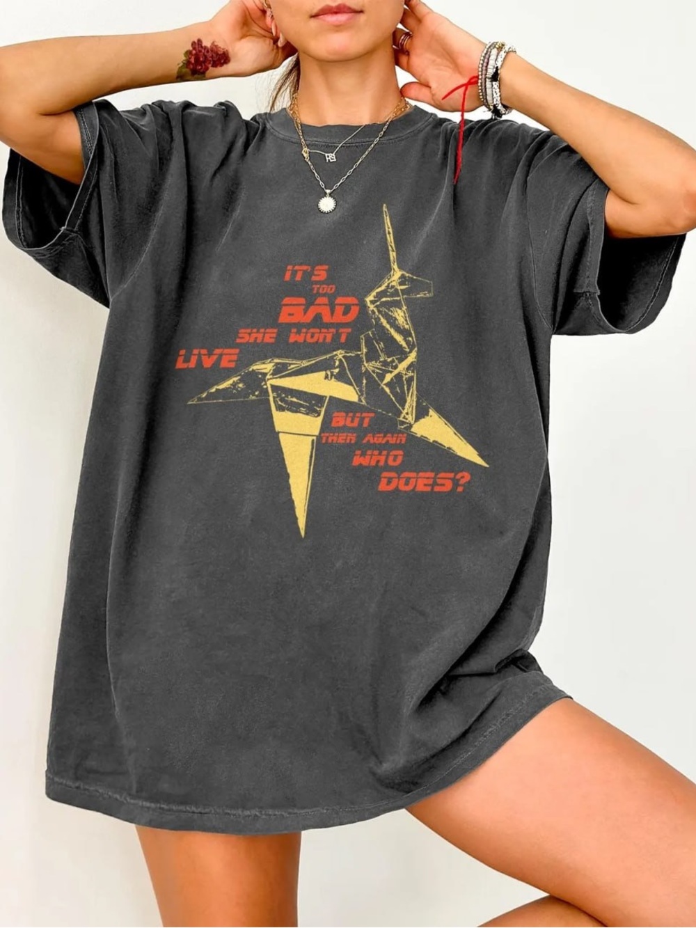 Comfort Pepper Graphic Tee with Yellow Origami Crane
